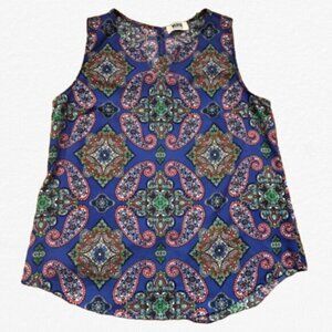 Blue and Pink Sleeveless V Neck Top